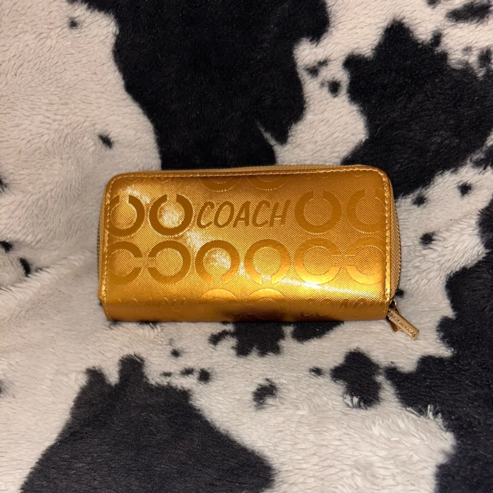 Coach Women's Gold Signature Accordion Zip Around Wallet